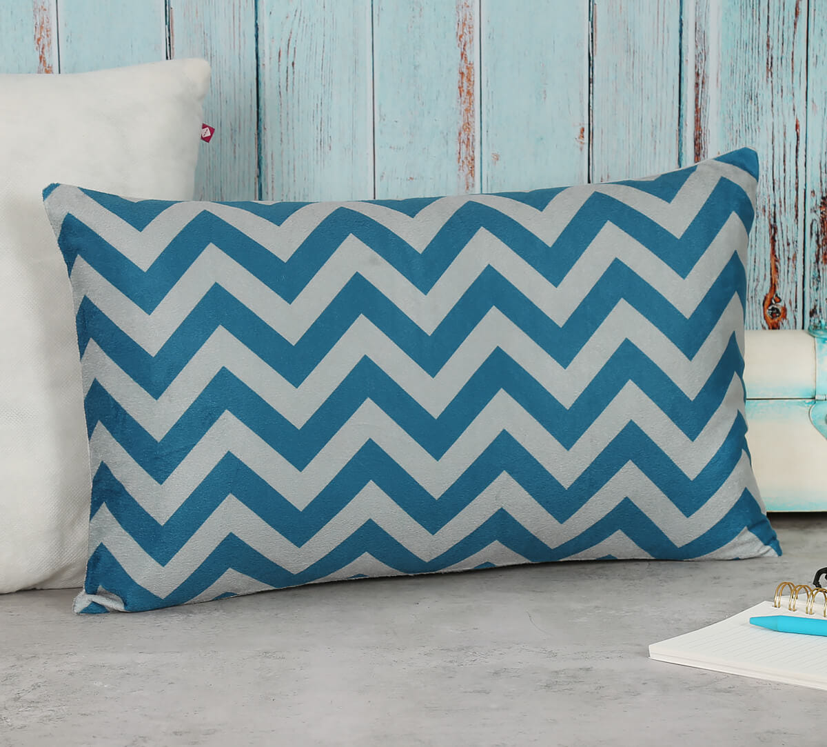 Cerulean Chevron 12" x 20" Blended Velvet Cushion Cover