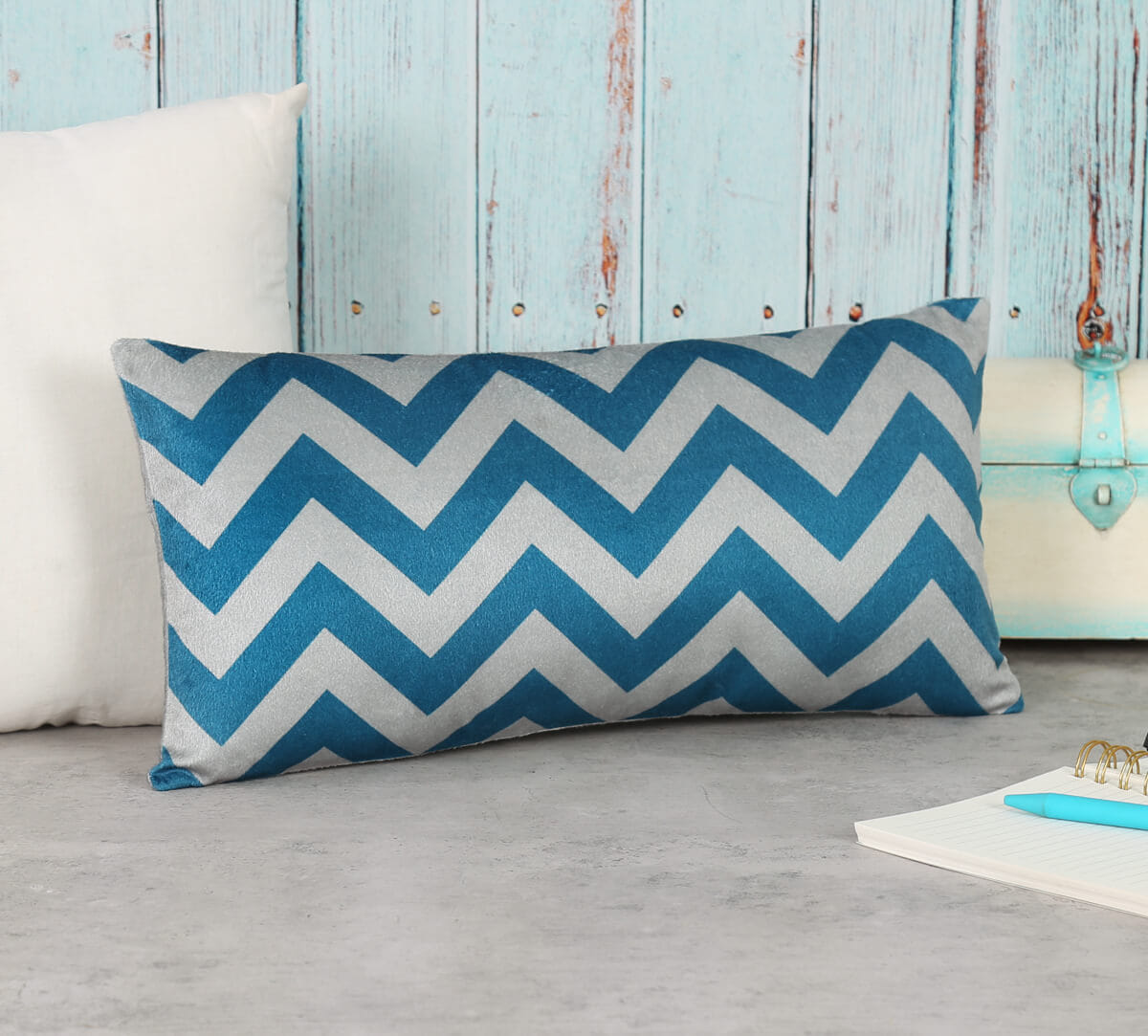 Cerulean Chevron 8" x 16" Blended Velvet Cushion Cover