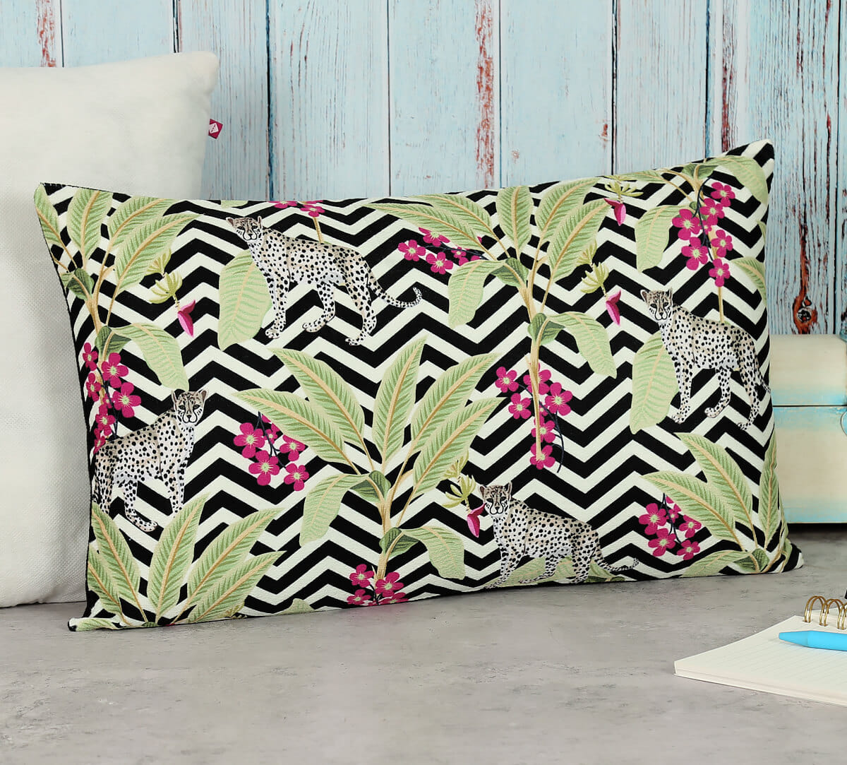 Cheetah in Chevron 12" x 20" Blended Velvet Cushion Cover