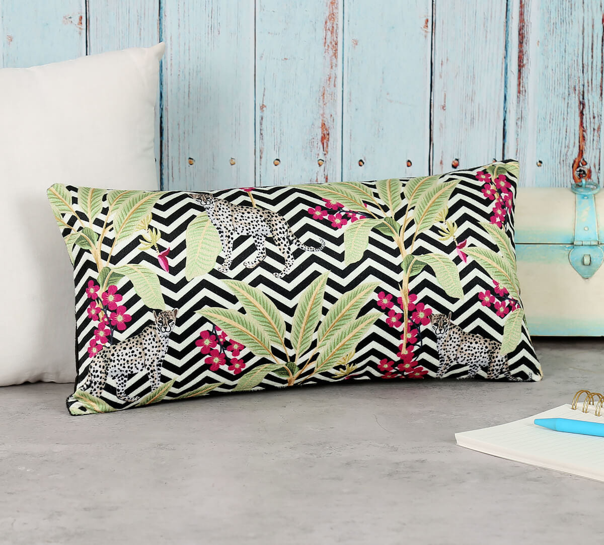 Cheetah in Chevron 8" x 16" Blended Velvet Cushion Cover