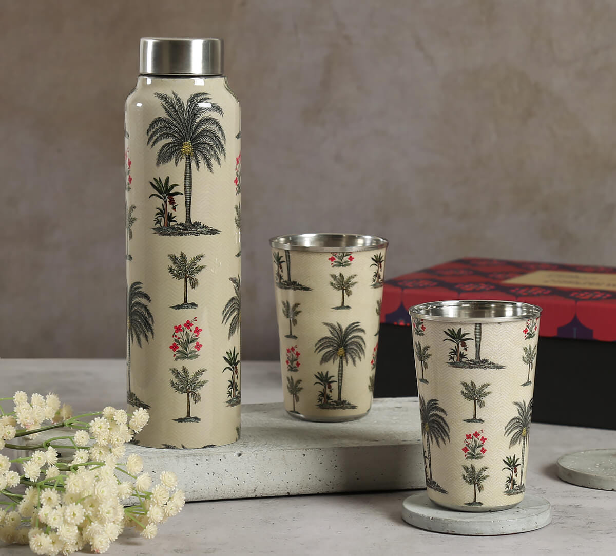 Chevron Palms Bottle and Tumbler Set