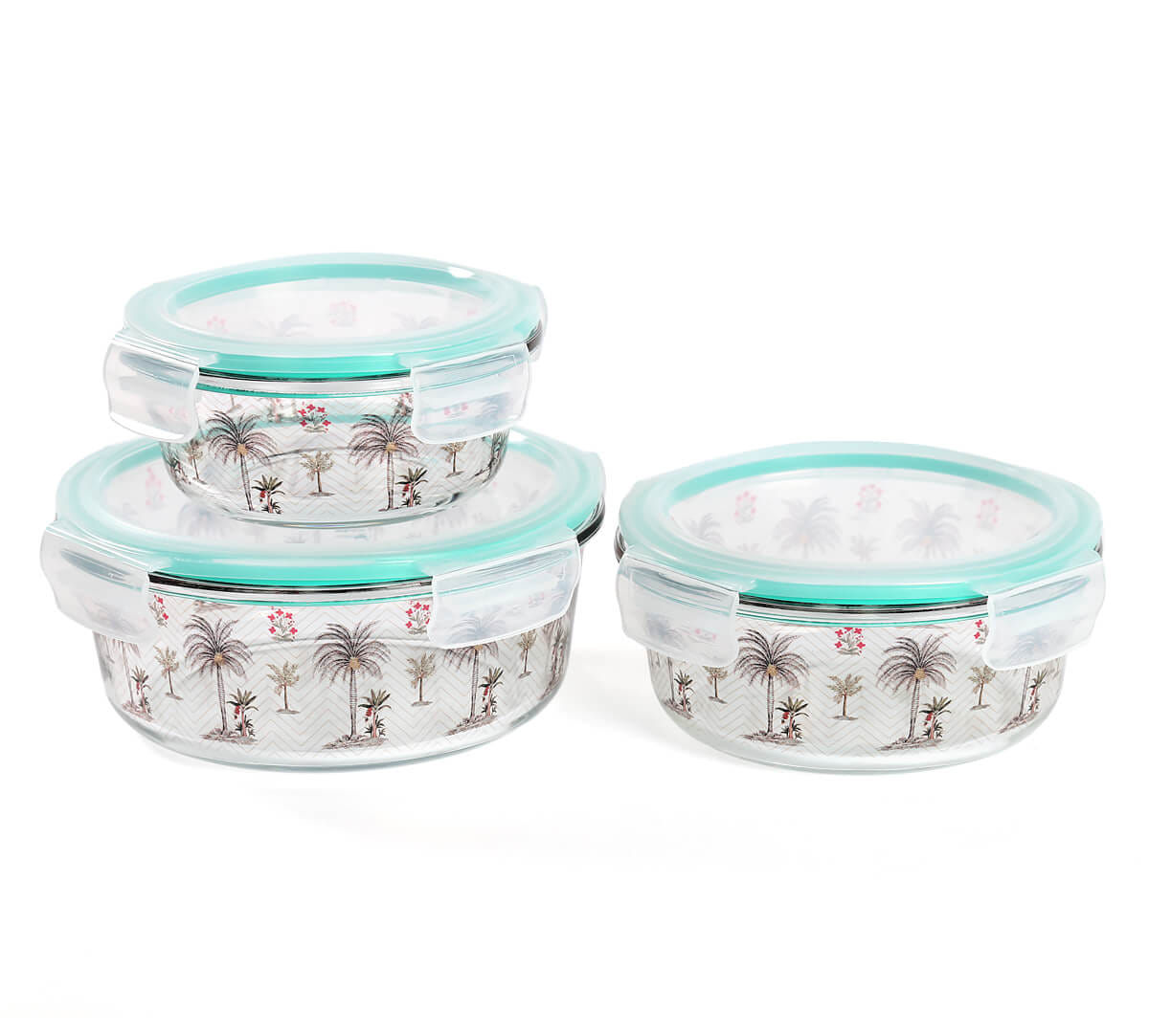 Chevron Palms Glass Container Set of 3