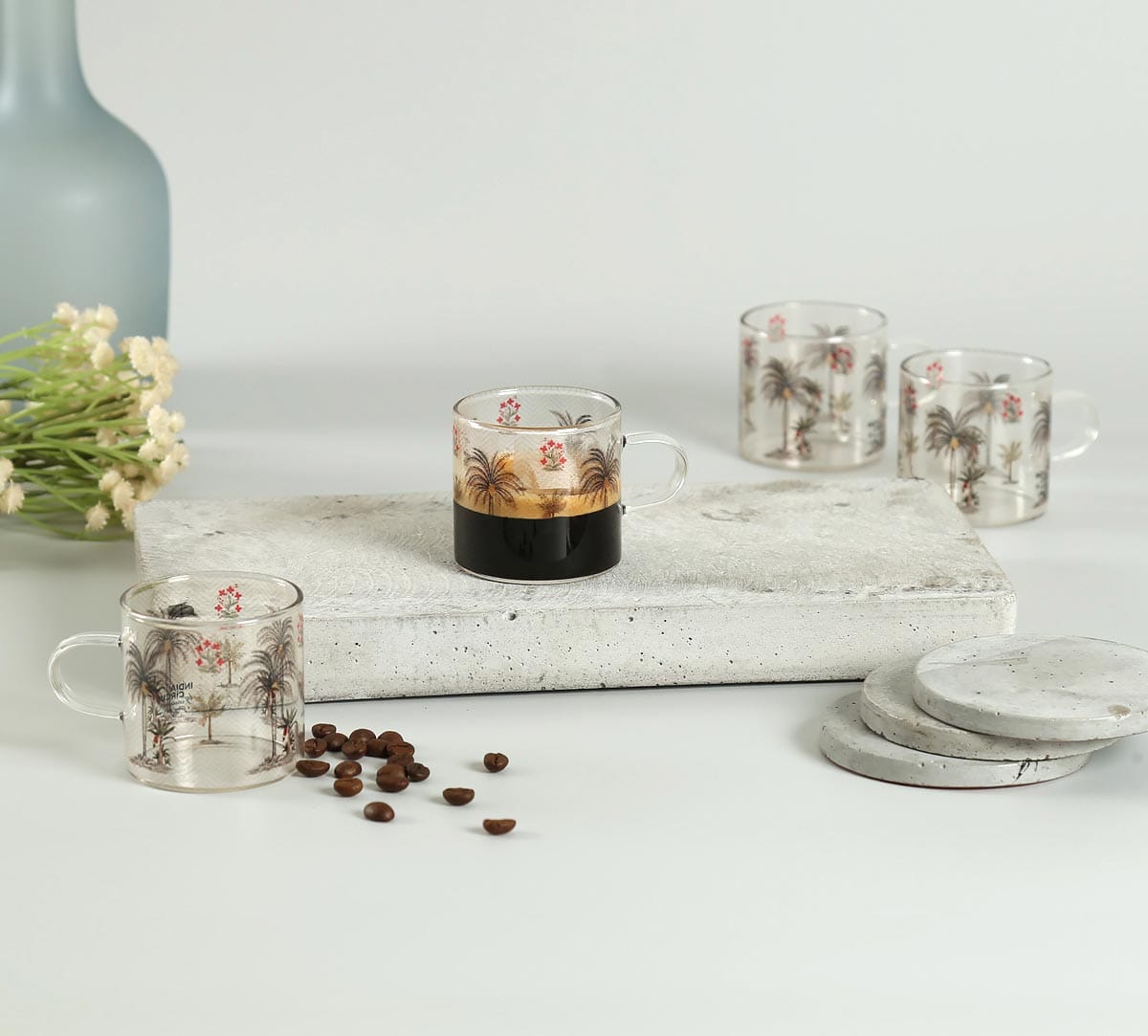 Chevron Palms Glass Espresso Mug Set of 4