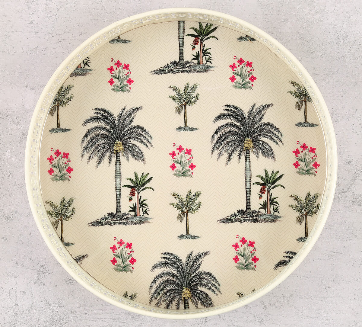 Chevron Palms Iron Tray Round Iron Tray