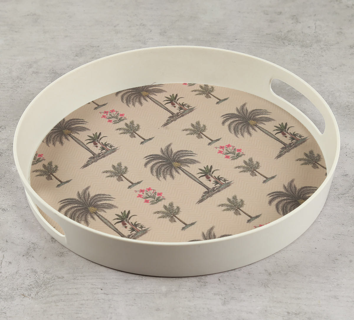 Chevron Palms Round Bamboo Tray