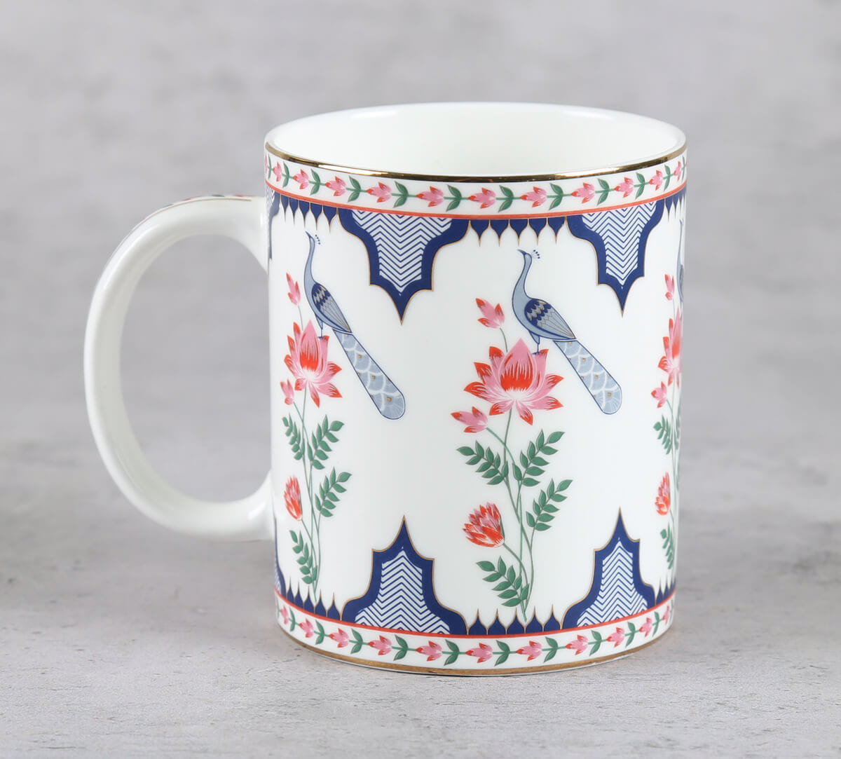 Chevron Perching Peacock Mug Set of 2