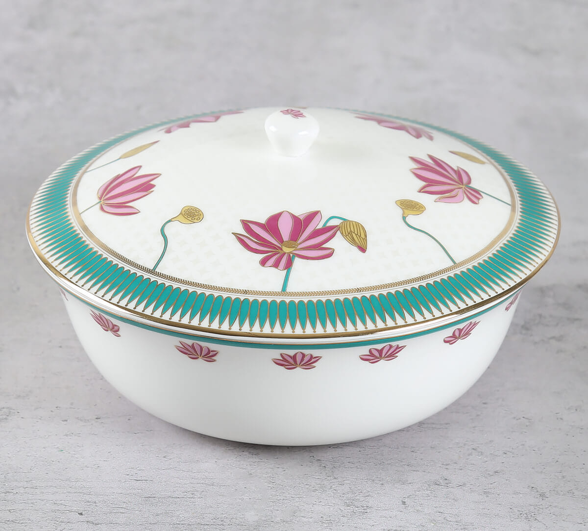 Emerald Blossom Serving Bowl With Lid