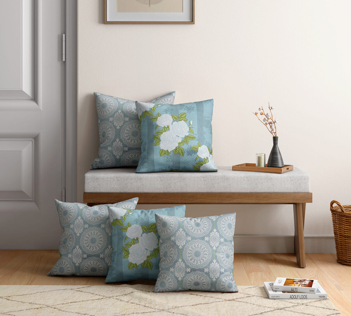 Ethnic Circles Satin Blend Cushion Cover Set of 5