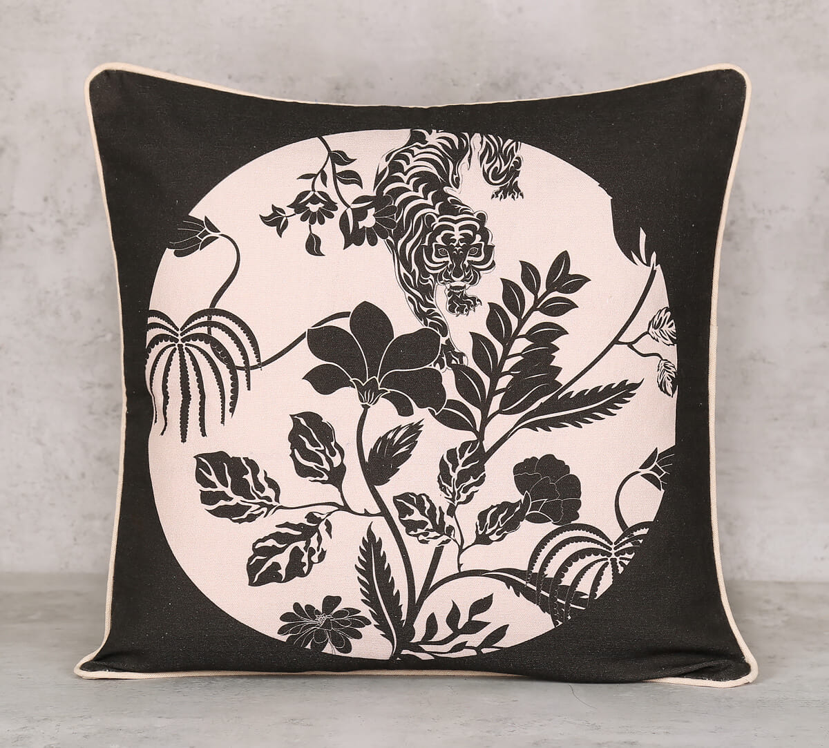 Fleur Greyscale Cotton Duck Cushion Cover