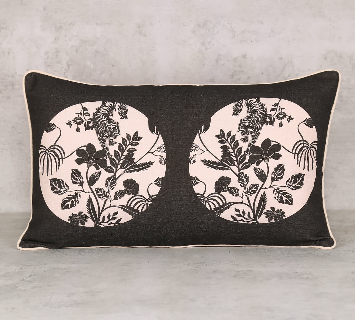 Fleur Greyscale Cotton Duck Rectangle Cushion Cover
