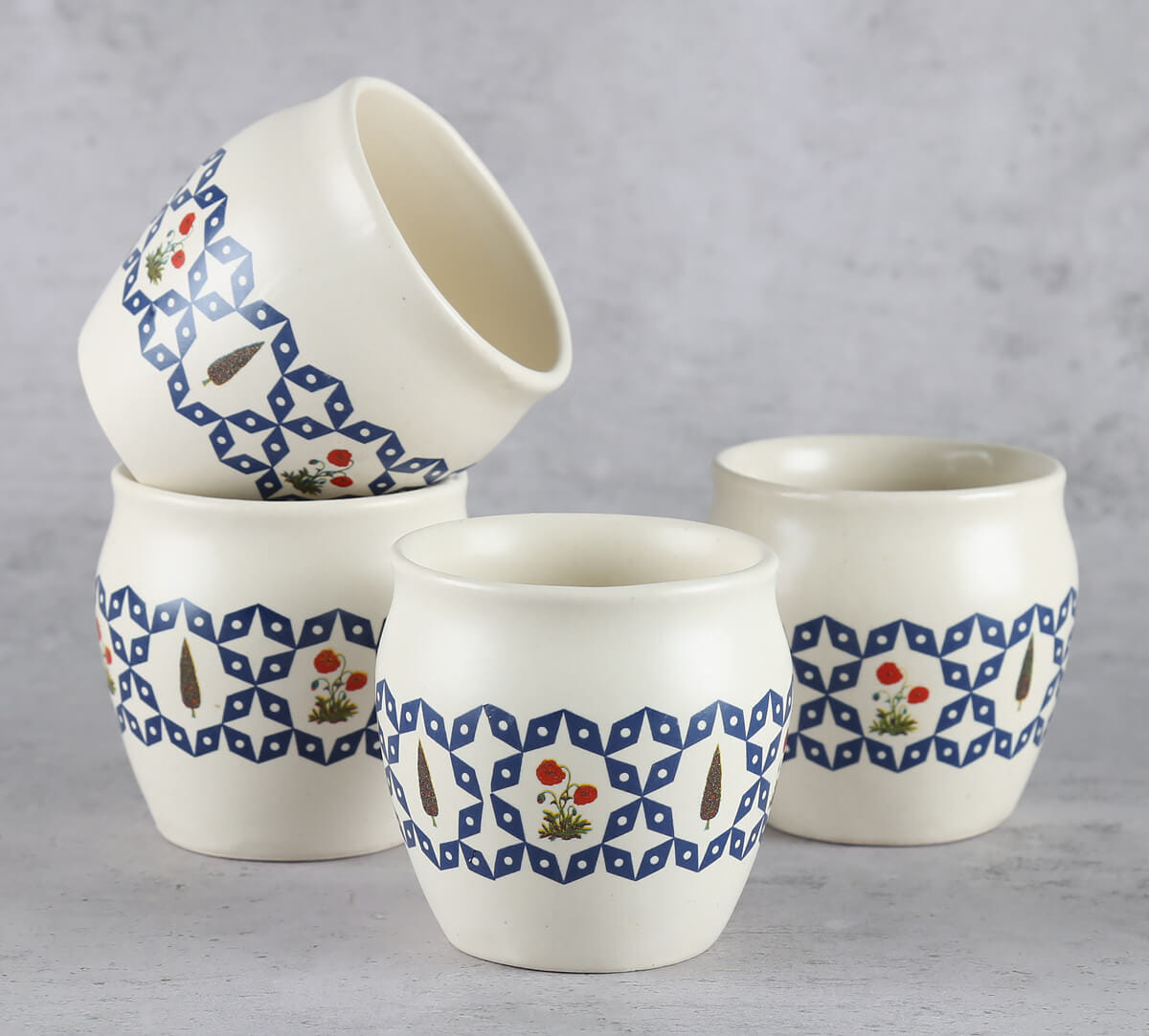 Flowers and Ferns Kullad (Set of 4)