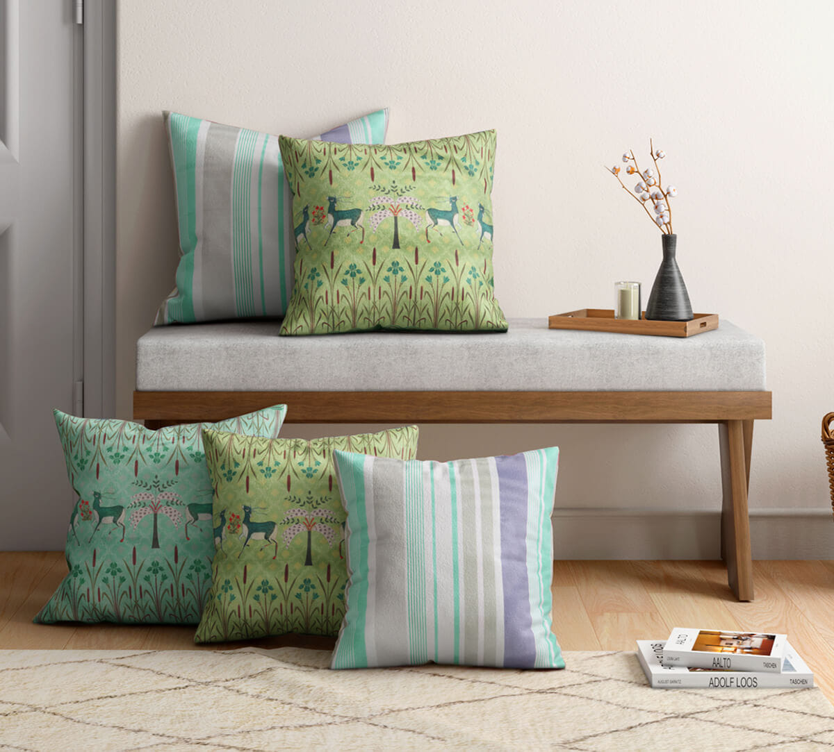 Geometrical Deer's Blended Velvet Cushion Cover Set of 5