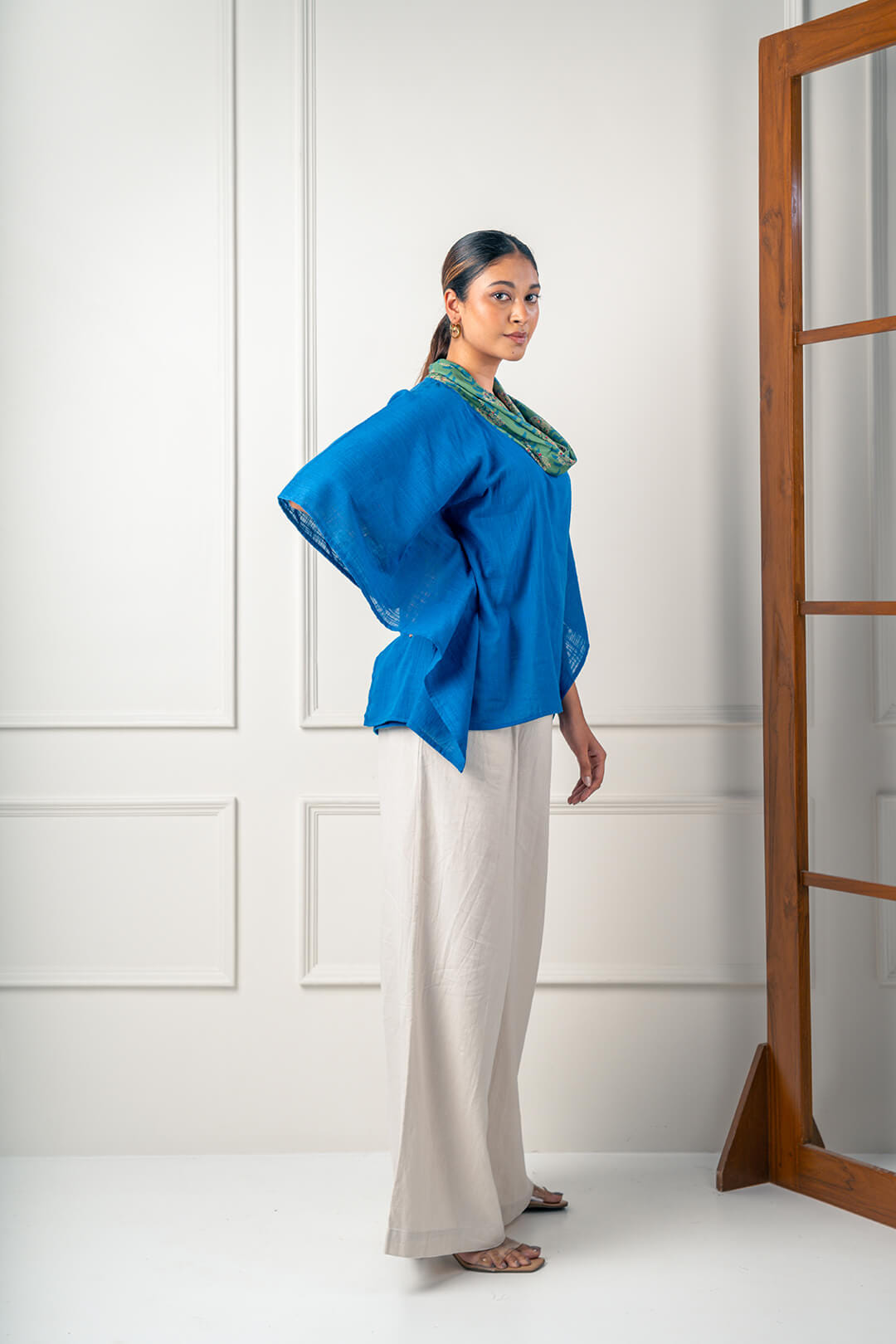 Green Flutter Tree Cowl Neck Top