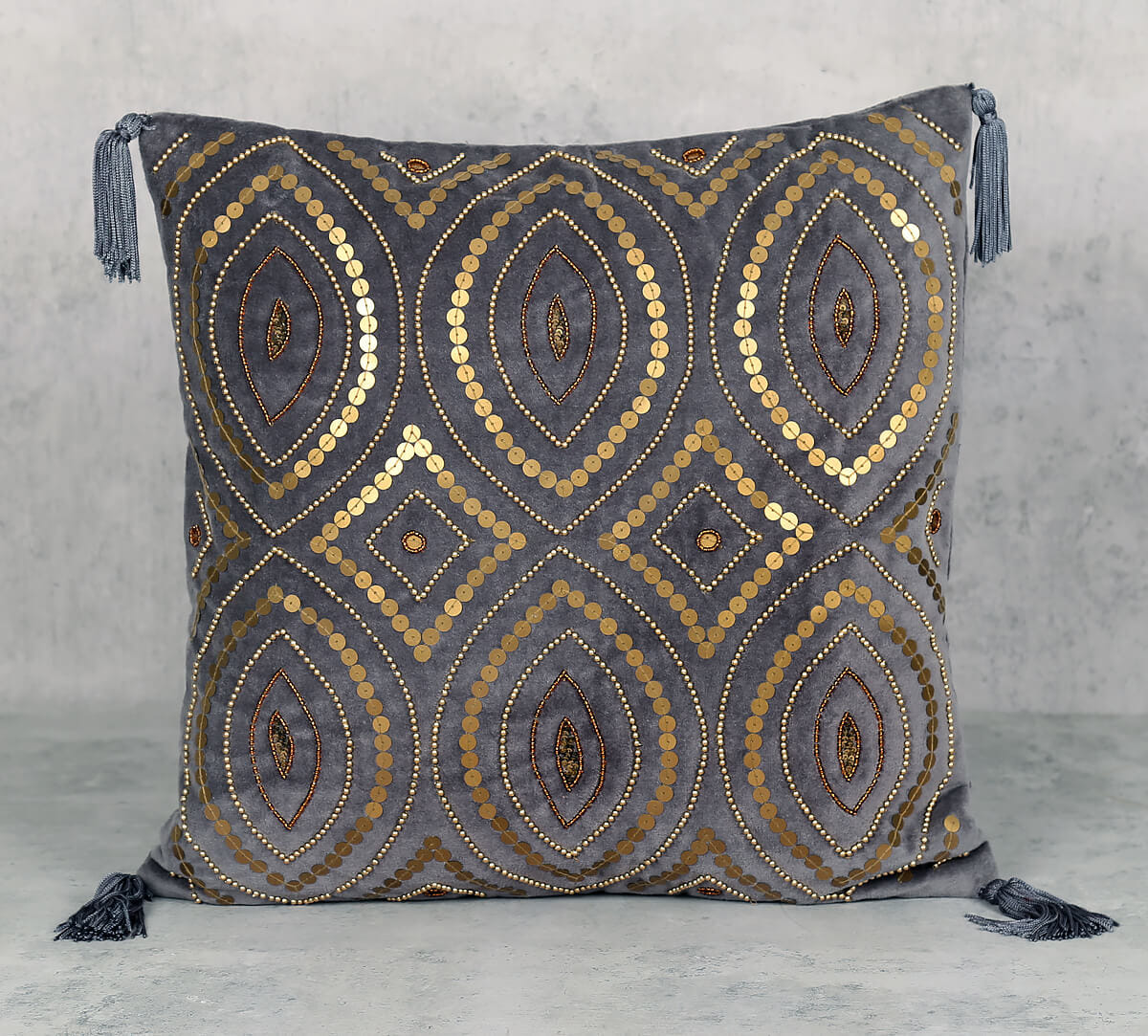 Grey Decorated Adorn Cushion Cover