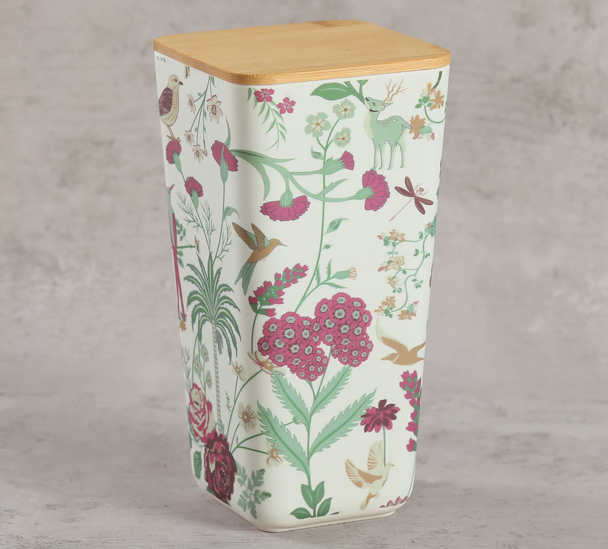 Grey Floral Galore Bamboo Jar