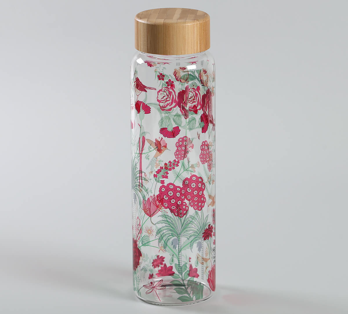 Grey Floral Galore Glass Bottle