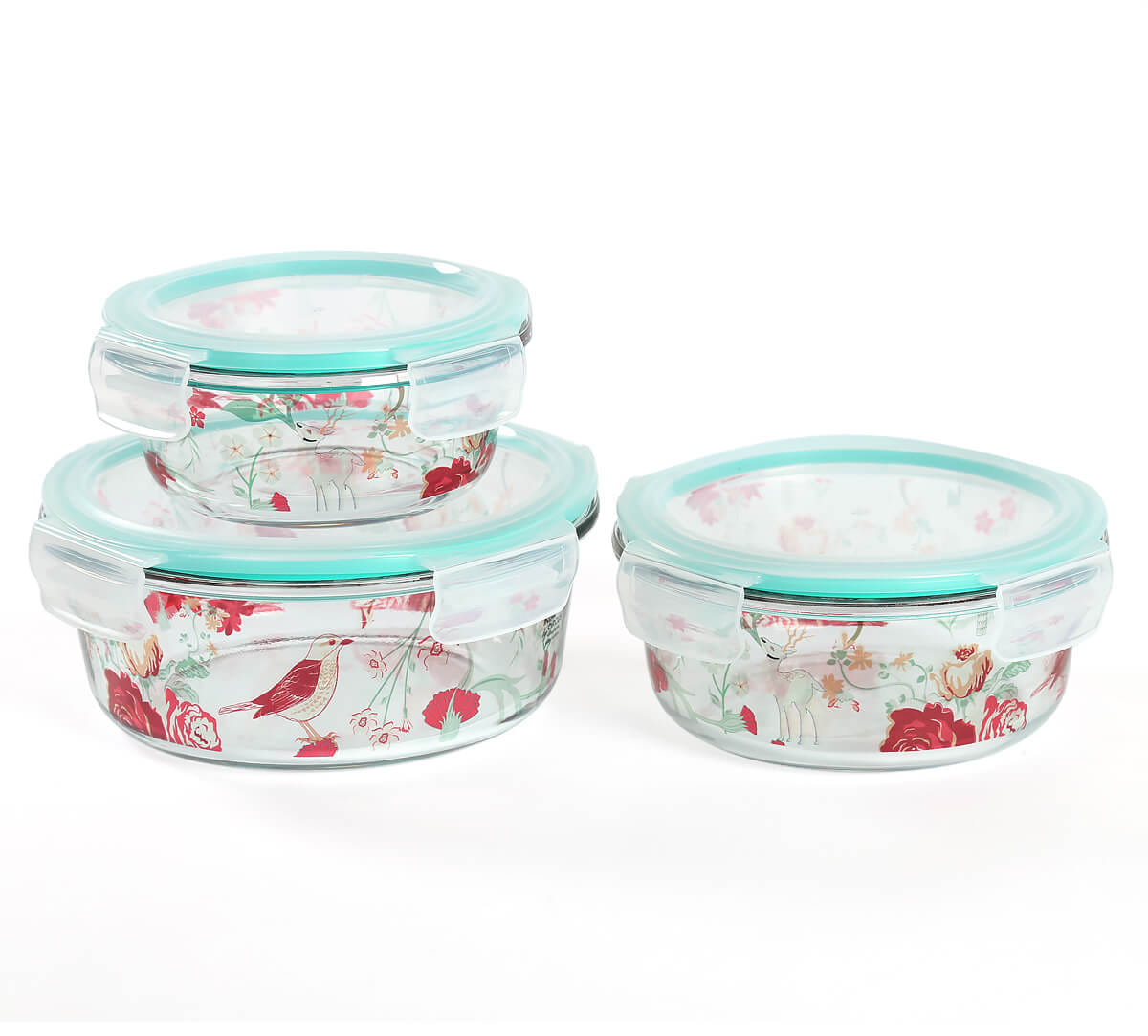 Grey Floral Galore Glass Container Set of 3