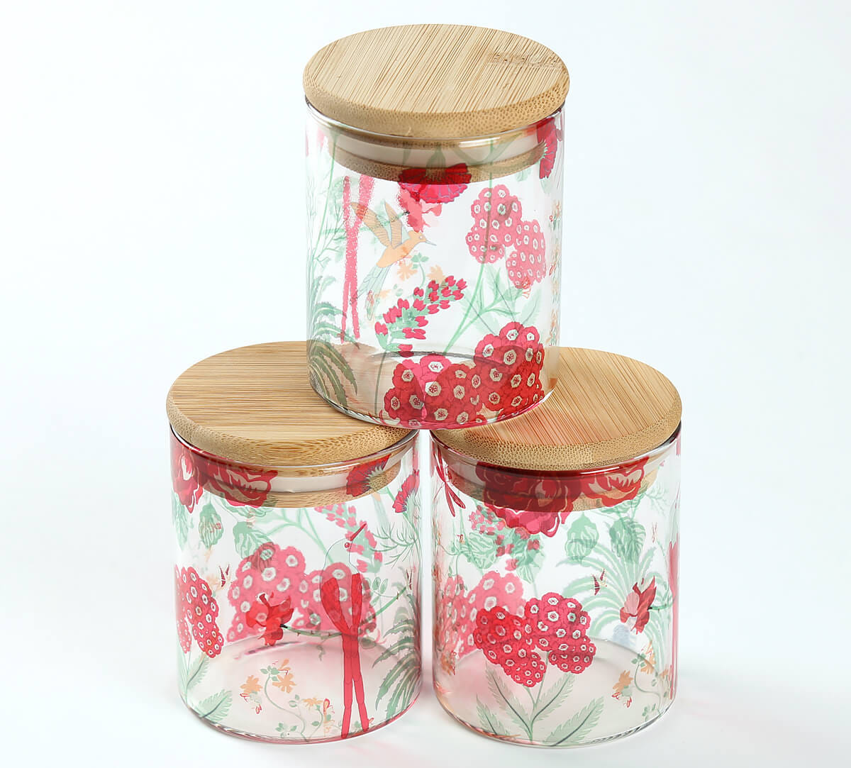 Grey Floral Galore Glass Jars Set of 3