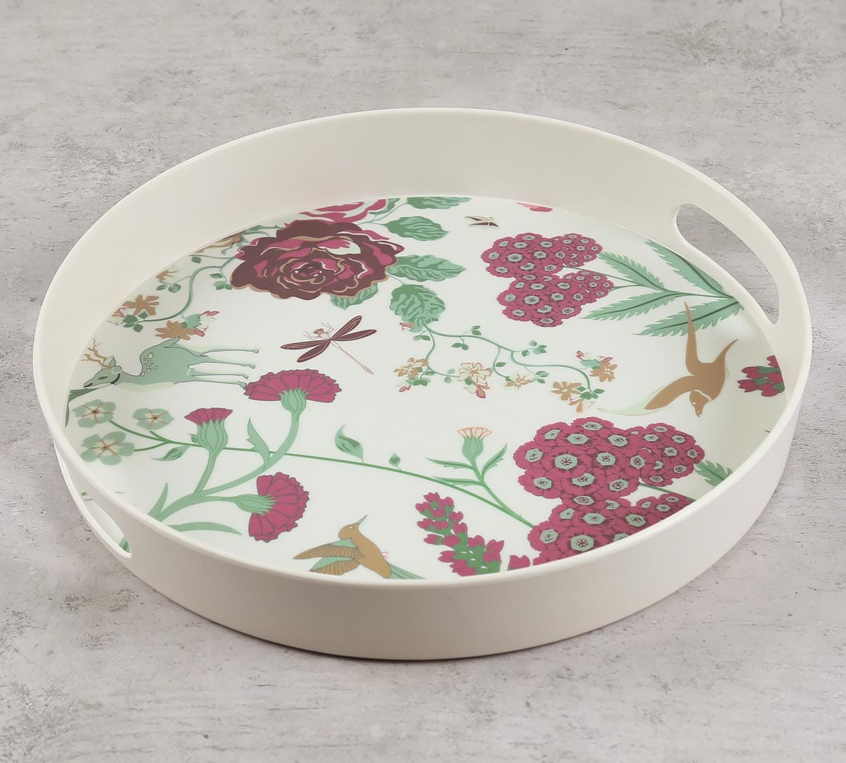 Grey Floral Galore Round Bamboo Tray