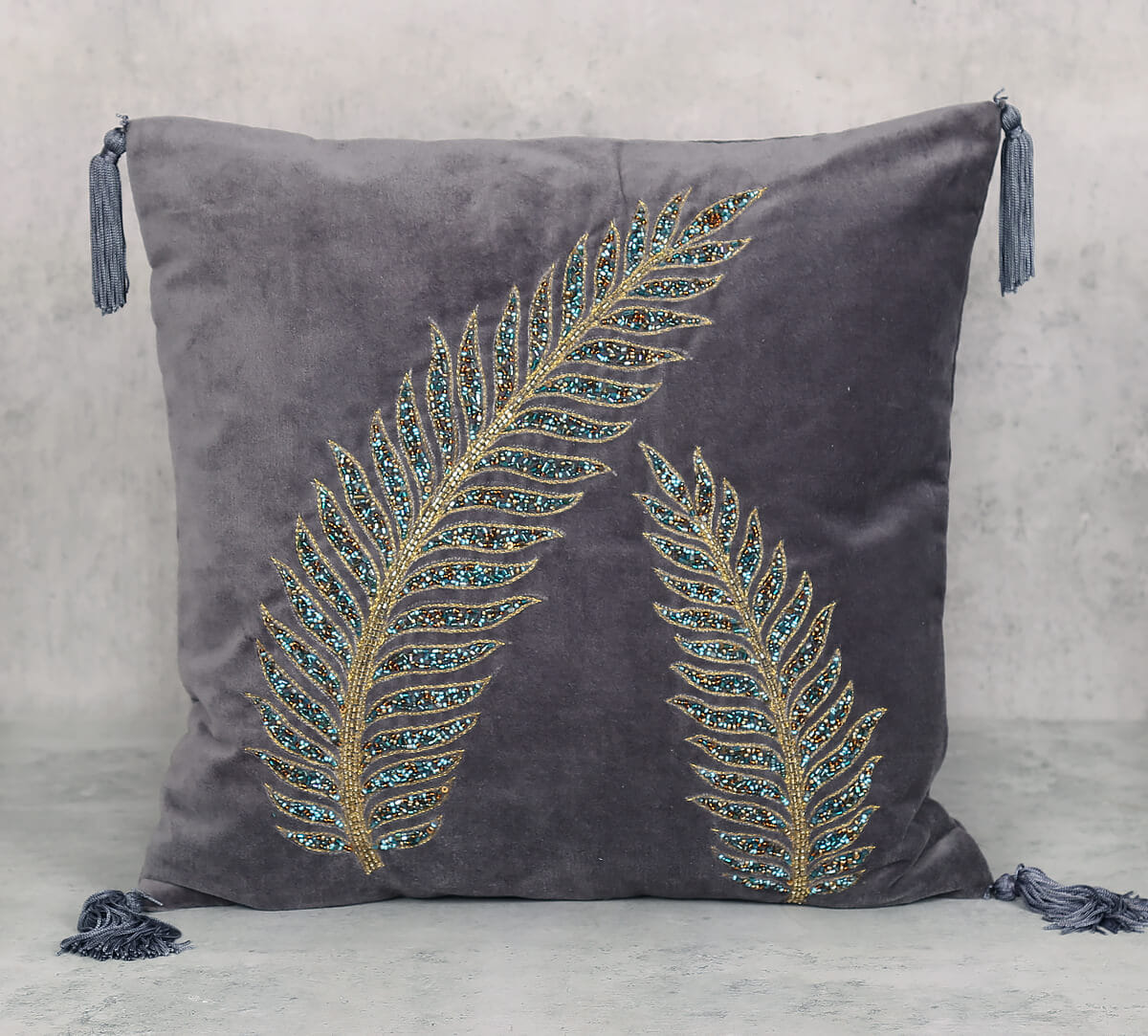 Grey Petal Embellishment Cushion Cover