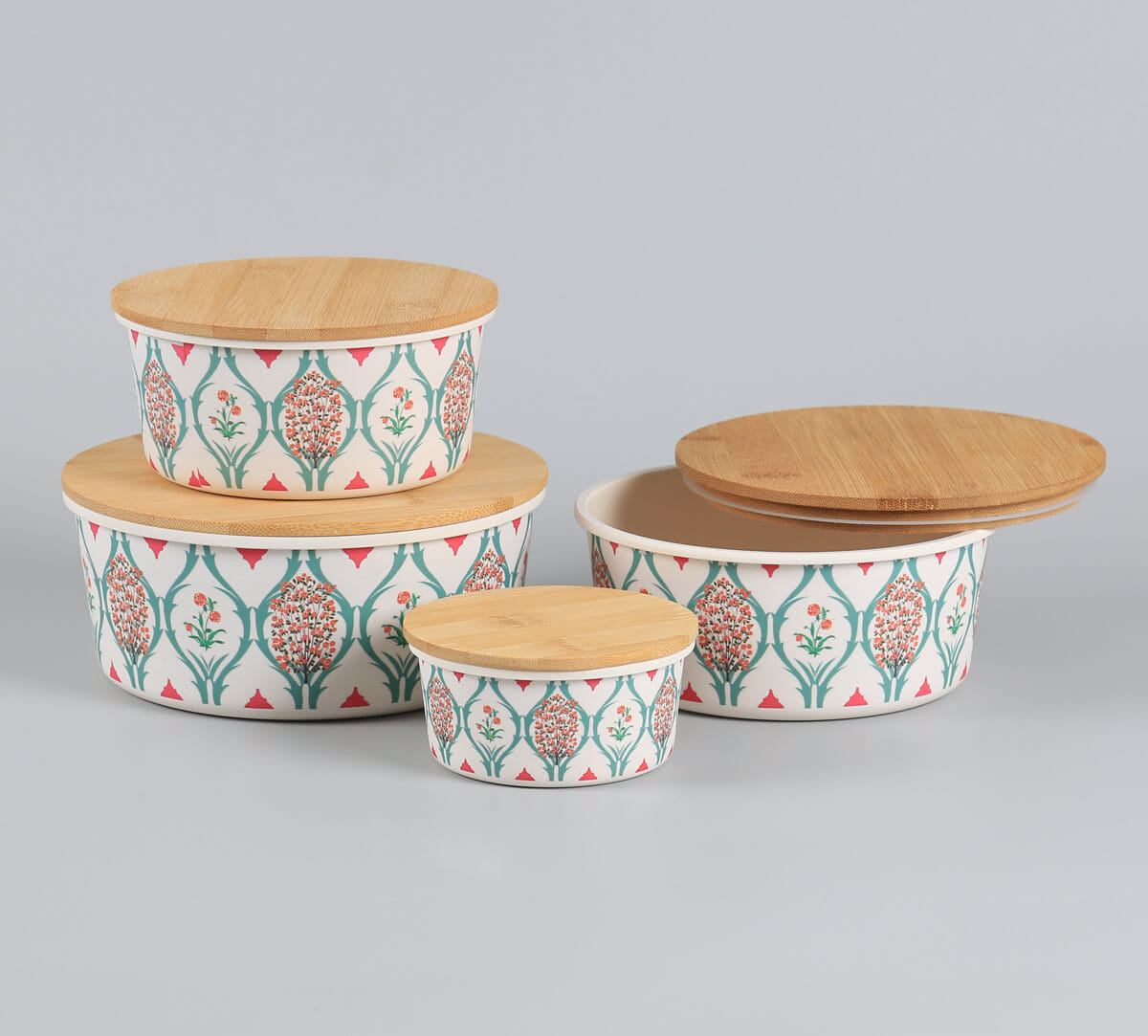 Lattice Blooms Bamboo Container Set of 4