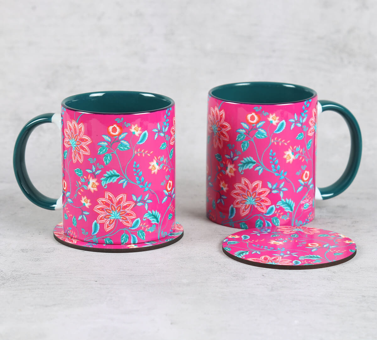 Merry Magnolias Ceramic Mugs & Coasters Combo Set of 2