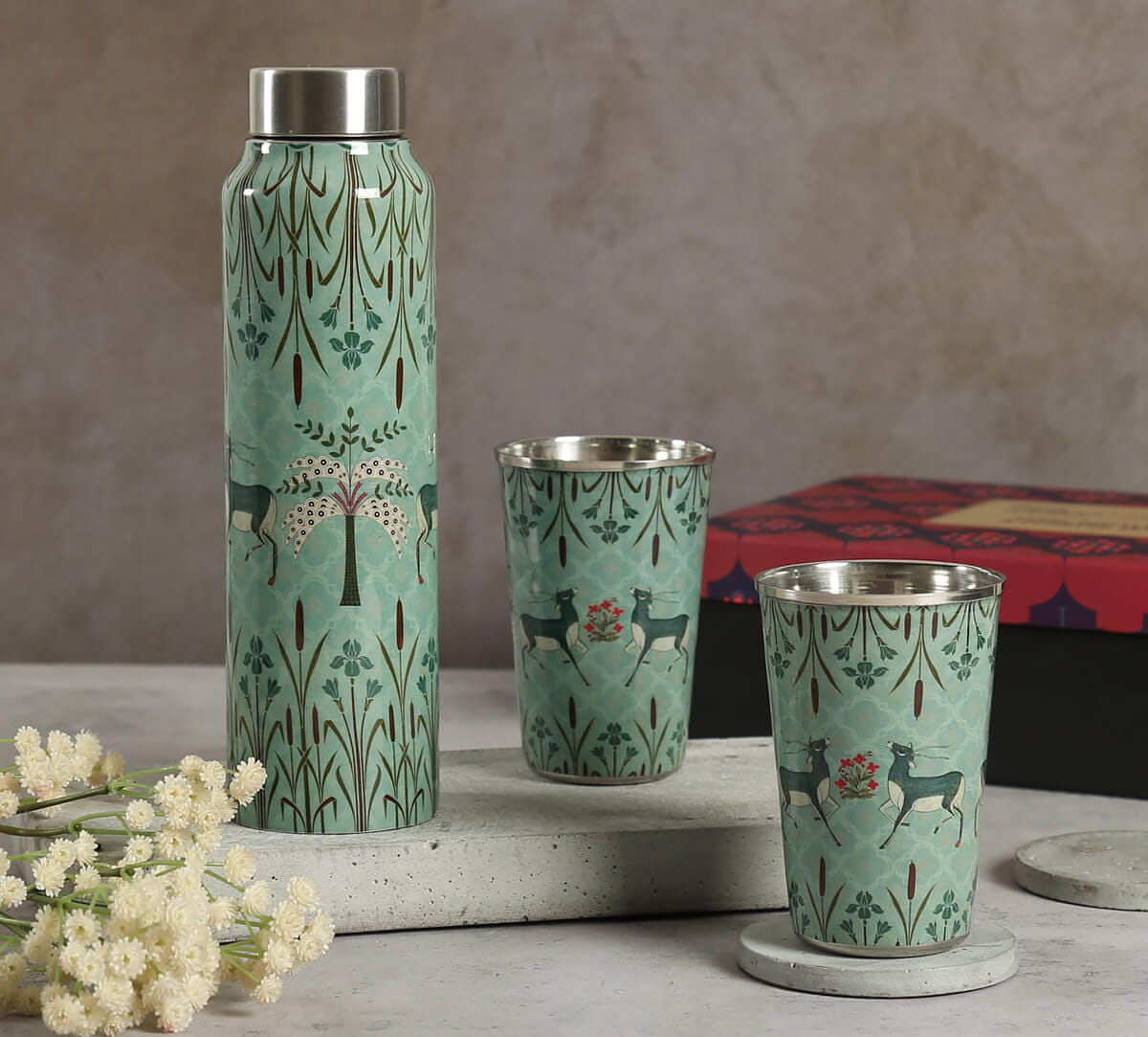 Mirroring Deer Garden Bottle and Tumbler Set