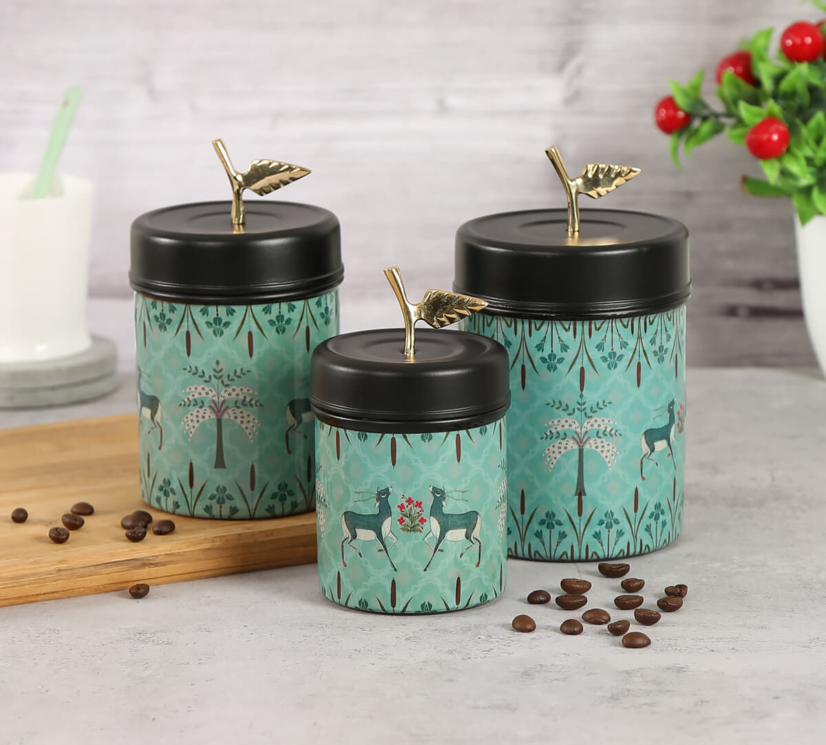 Mirroring Deer Garden Steel Container Set of 3