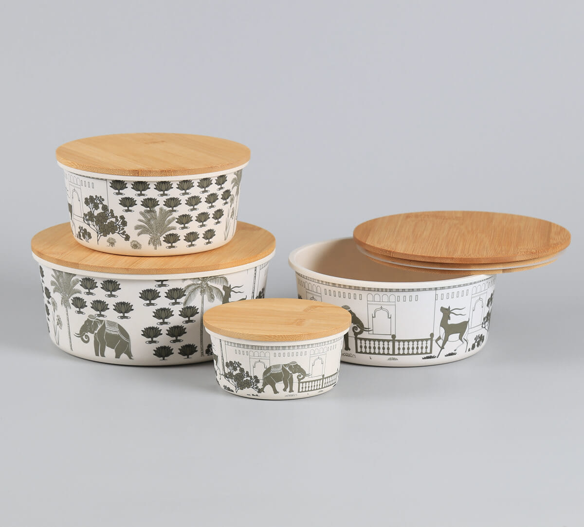 Monochrome Palatial Courtyard Bamboo Container Set of 4