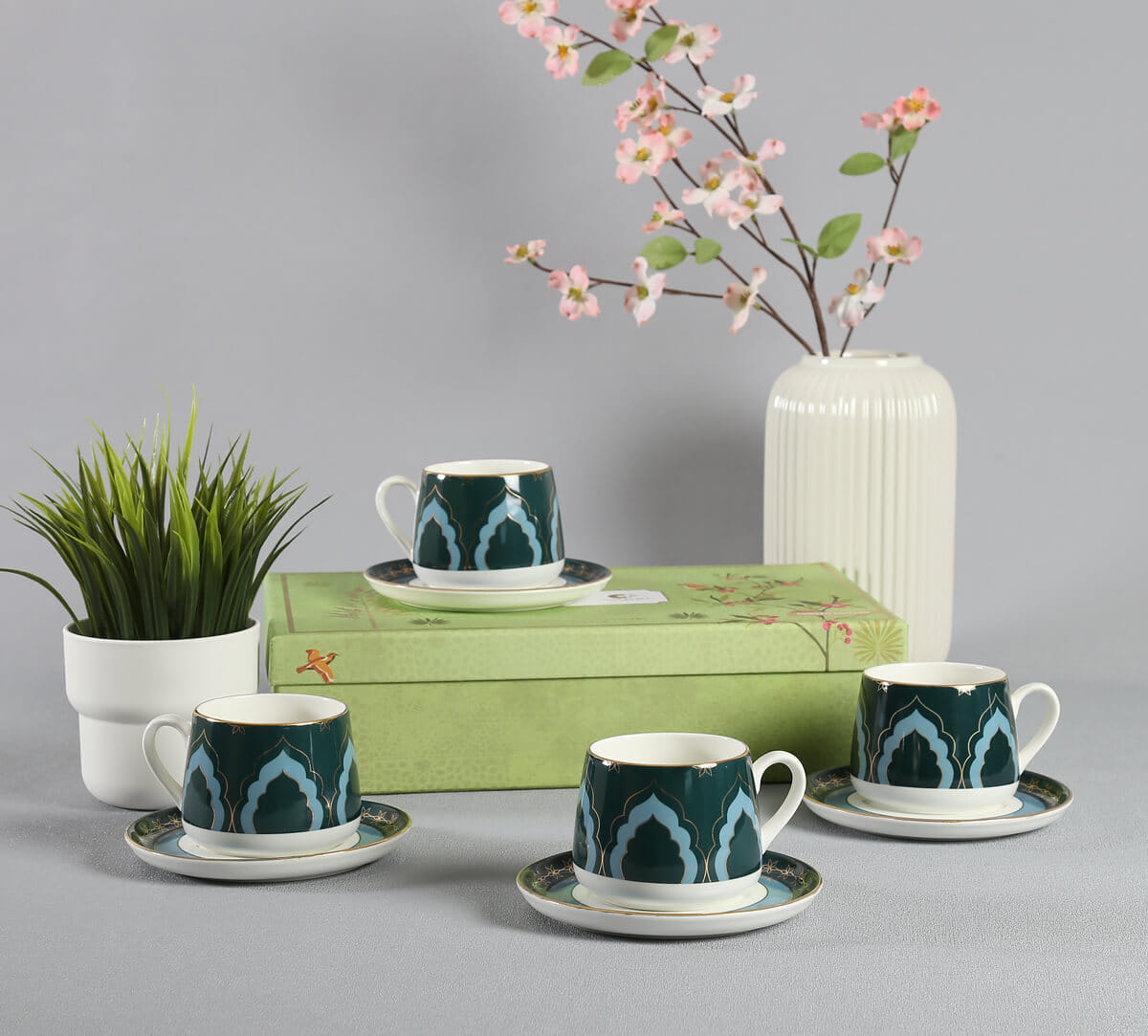 Nature's Bloom Cup and Saucer Set of 4