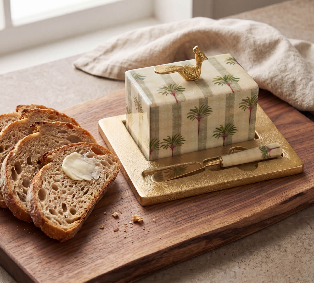 Palms of Chanderi Butter Dish with Butter Knife
