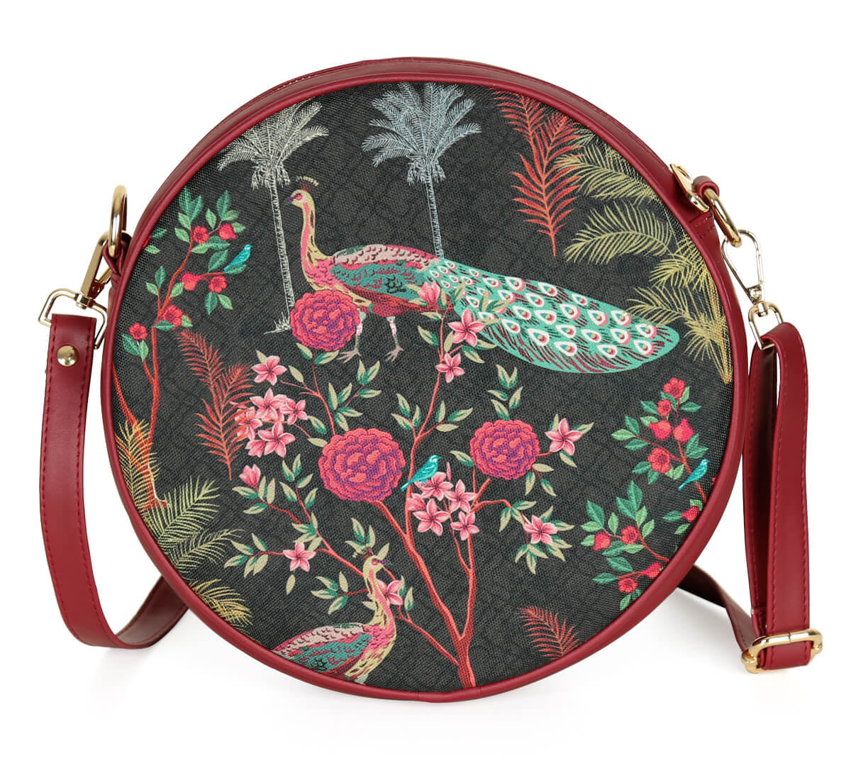Peacock Garden Round Crossbody Bag