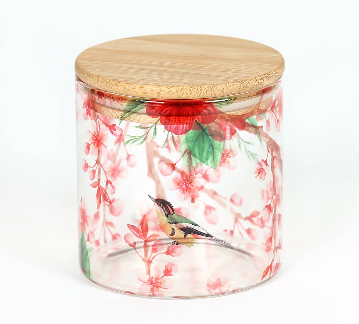 Perching Floral Paradise Glass Jar 680mL