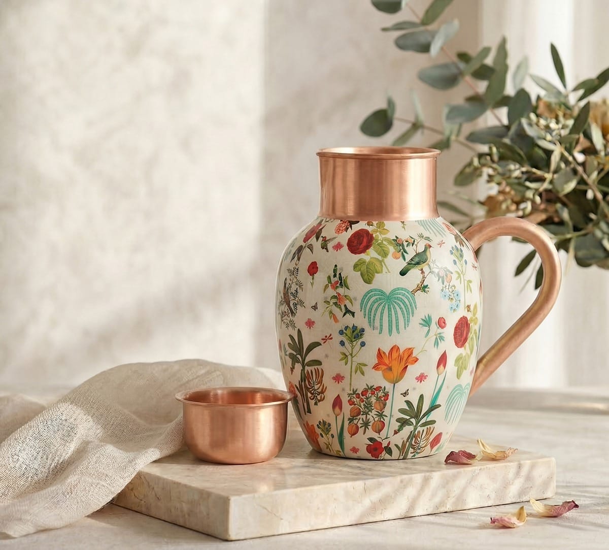 Petal and Plume Copper Jug Set