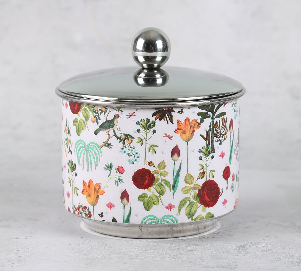 Petal and Plume Steel Bowl with Lid
