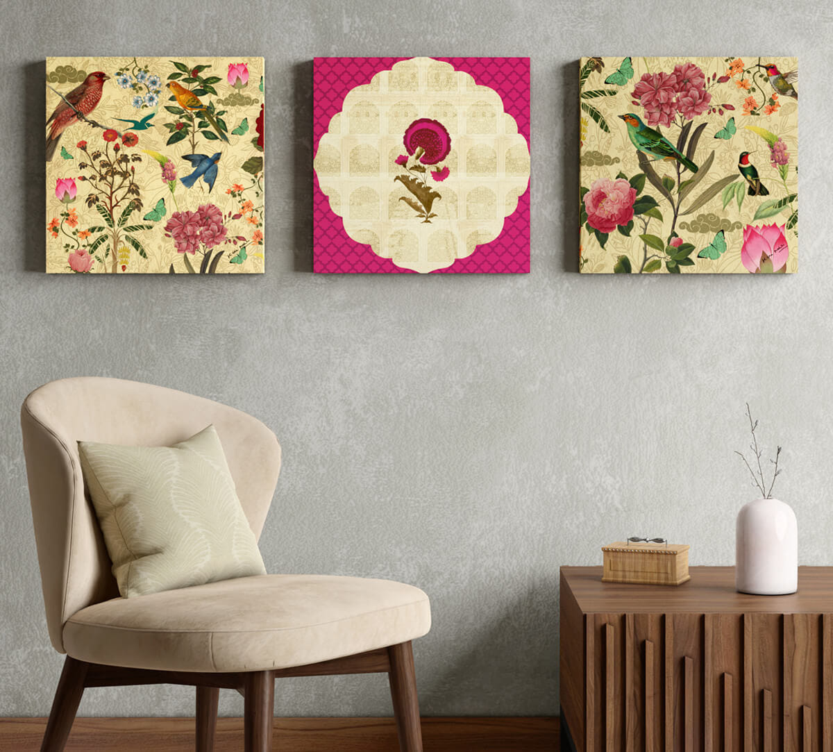 Poppy Bird Land Canvas Wall Art Set of 3