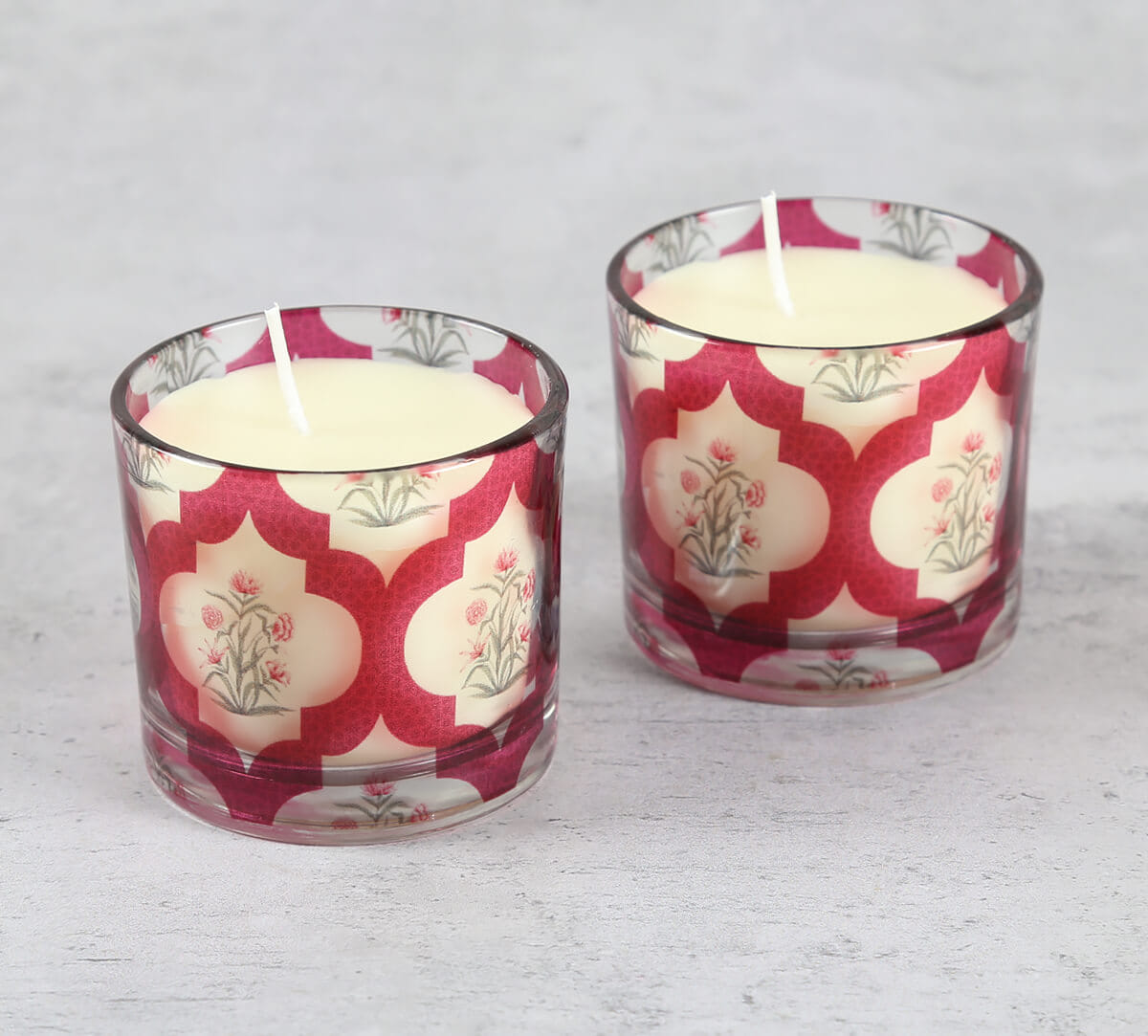 Poppy Flower Scarlet Cylindrical Candle Votive Set of 2