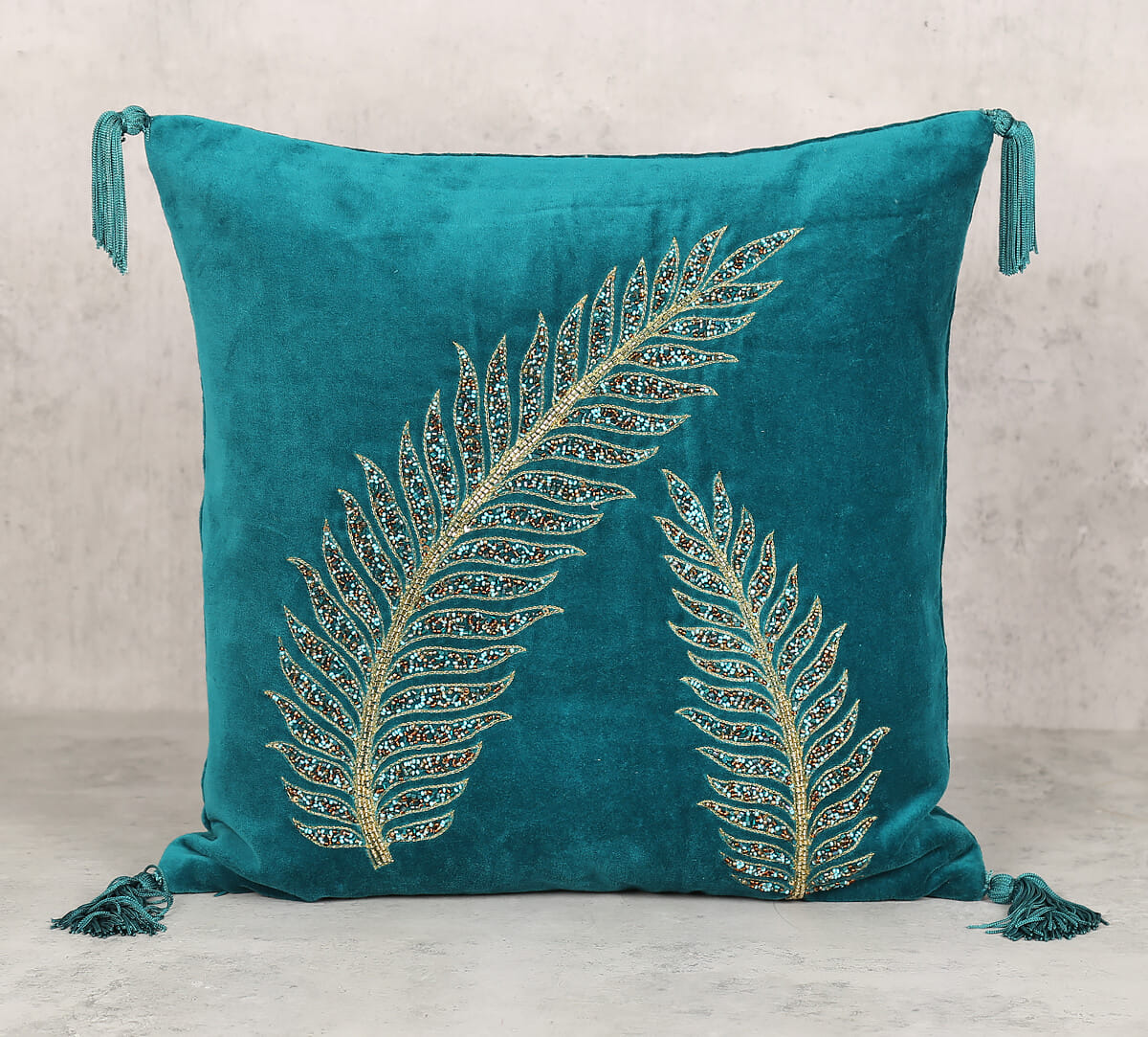 Prussian Petal Embellishment Cushion Cover
