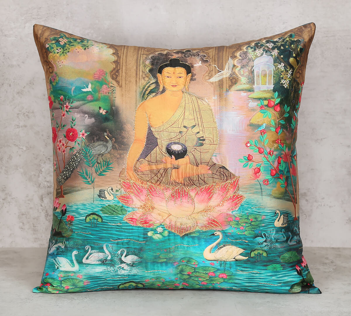 Regal Magnificence Embroidered Cushion Cover