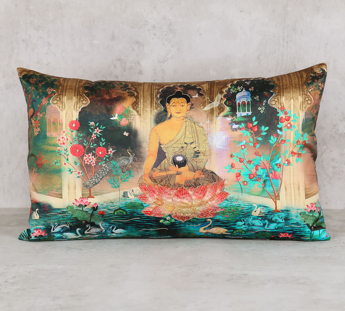 Regal Magnificence Embroidered Rectangle Cushion Cover