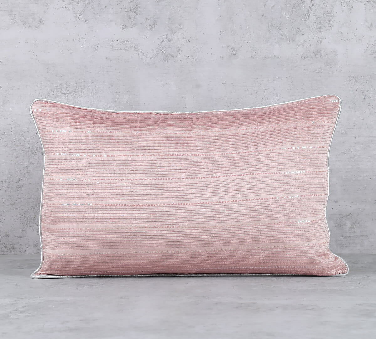 Rose Gold Chanderi Sequins Work Cushion Cover