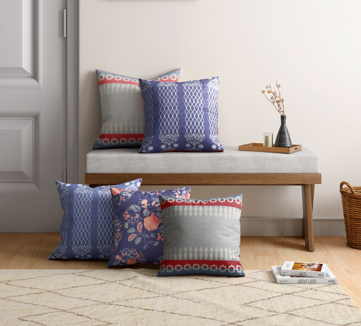 Royal Rosa Blended Velvet Cushion Cover Set of 5
