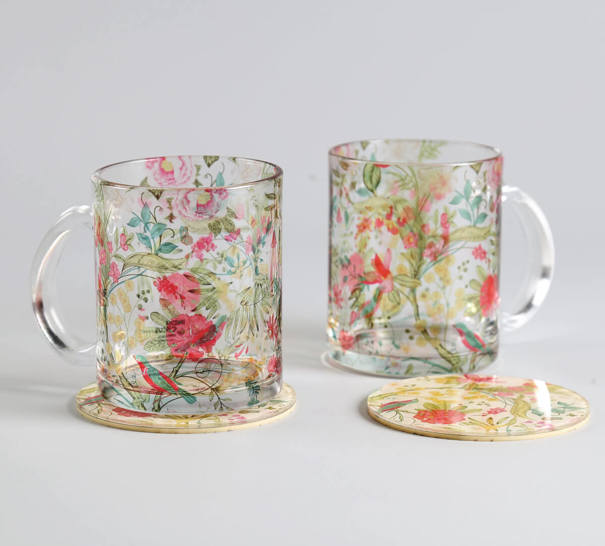 Rustic Realm Glass Mugs & Coasters Combo Set of 2