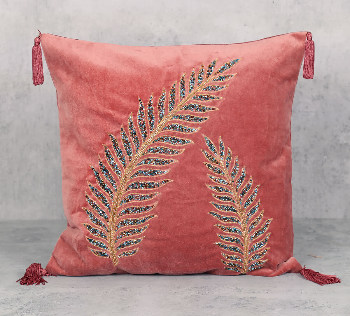Salmon Petal Embellishment Cushion Cover