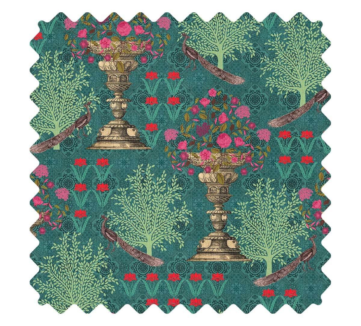 Sea Green Floral Pillar Crest Fabric