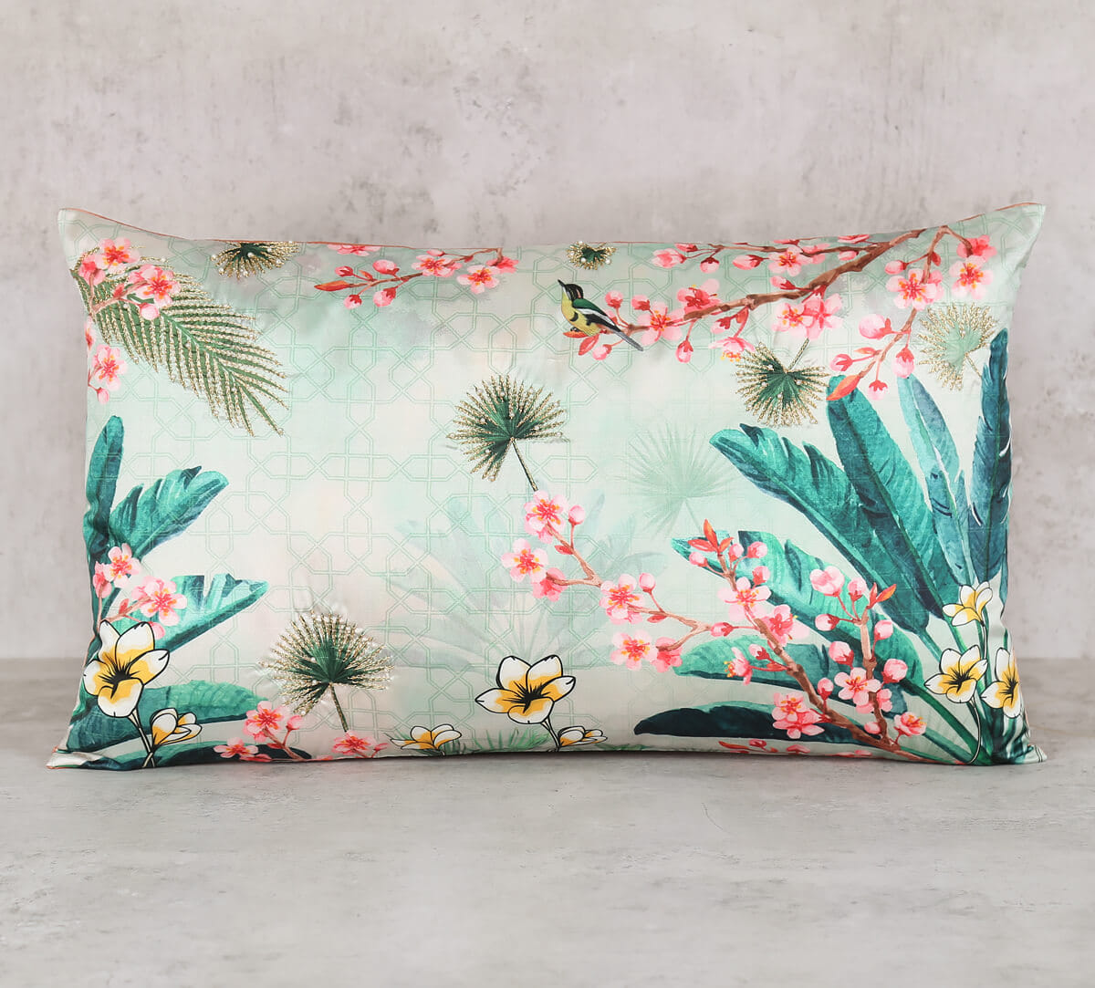 Spring Bloom Embroidered Rectangle Cushion Cover
