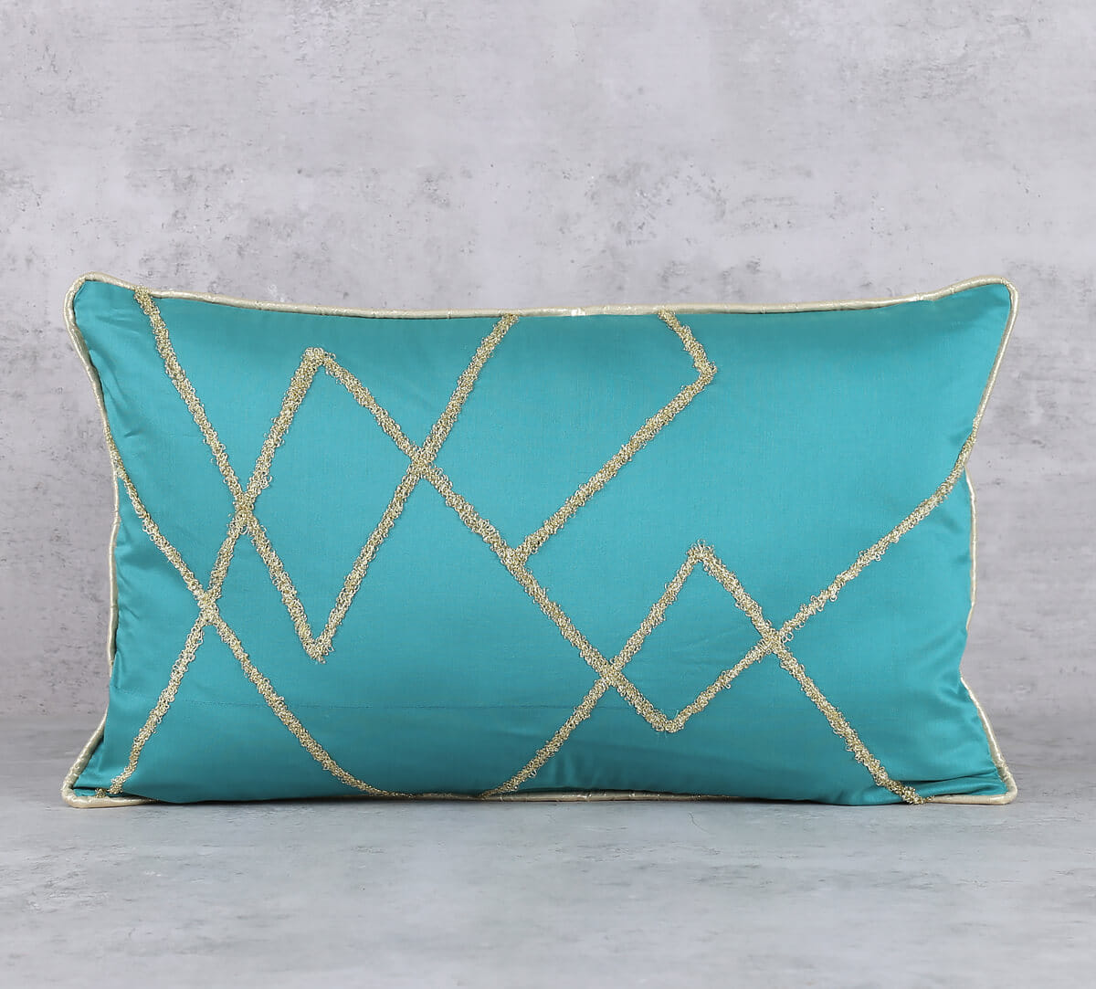 Teal Gold Towel Embroidery Cushion Cover