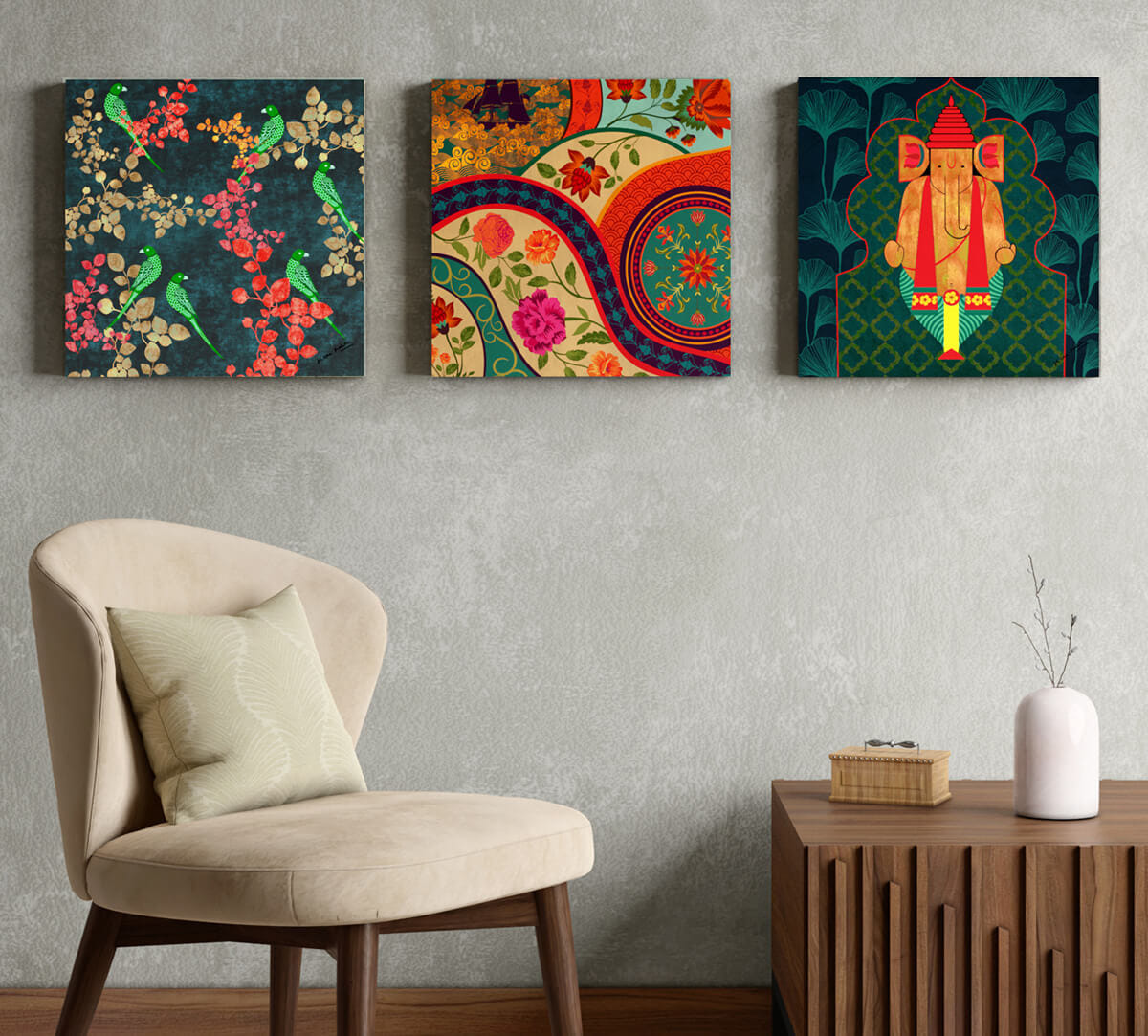 Abstract Ganesha Canvas Wall Art Set of 3