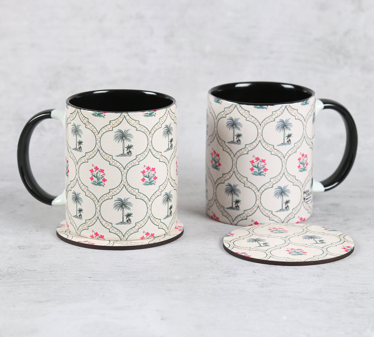 Tropic Tryst Ceramic Mugs & Coasters Combo Set of 2