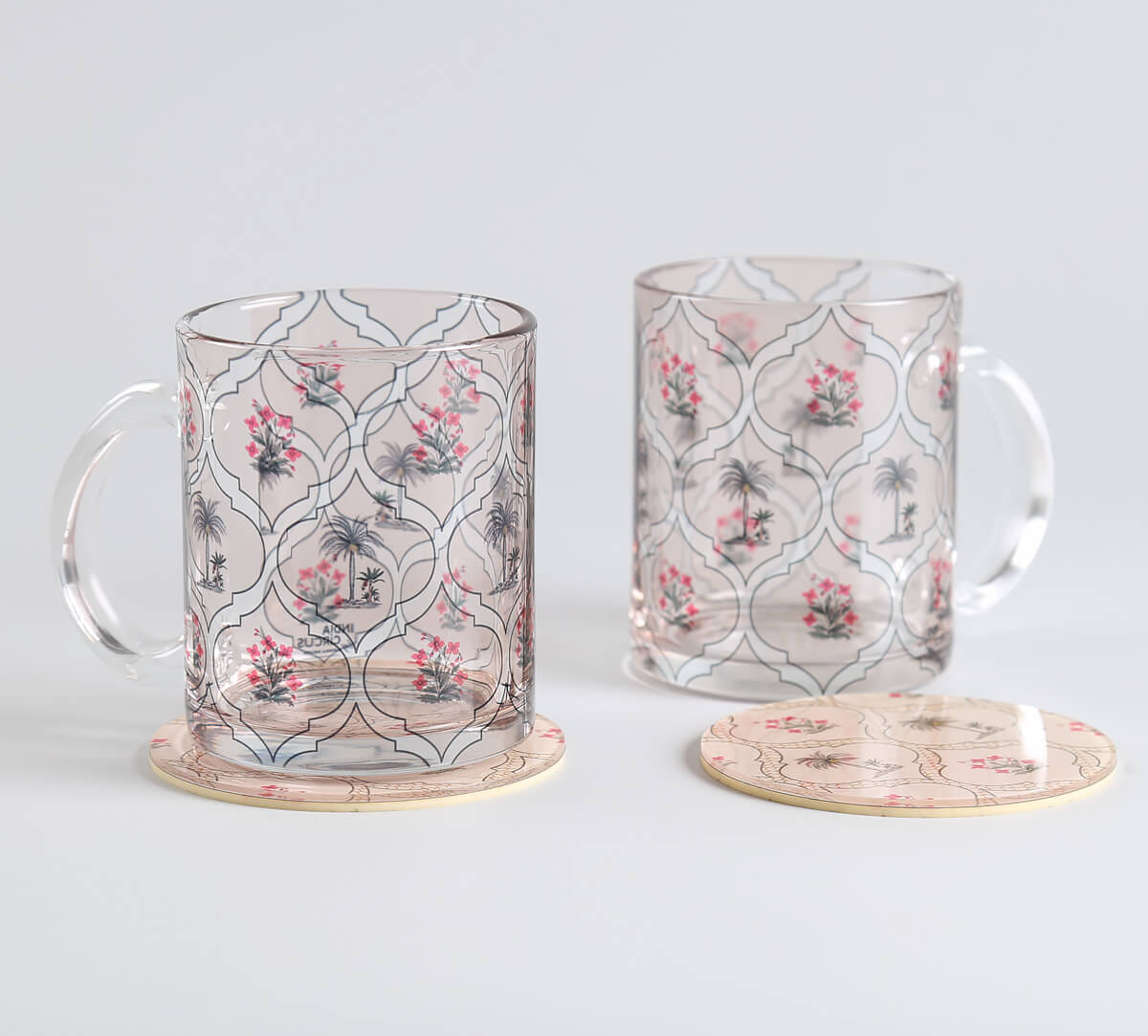 Tropic Tryst Glass Mugs & Coasters Combo Set of 2
